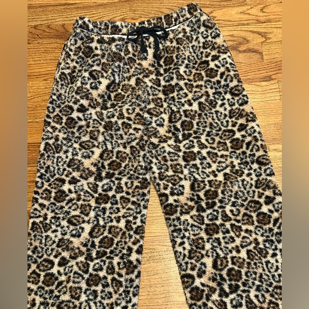 Jaclyn Intimates S 4 6 PJ Pants Leopard Animal Print Cozy Fleece Pajama Lounge